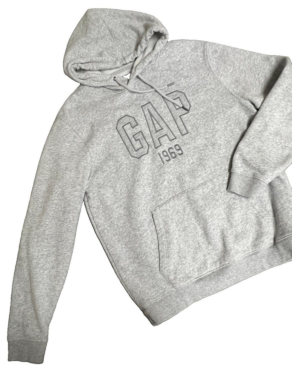Gap Hoodie Small Heather Gray Logo 1969 Pullover Fleece Hooded Sweatshirt Casual